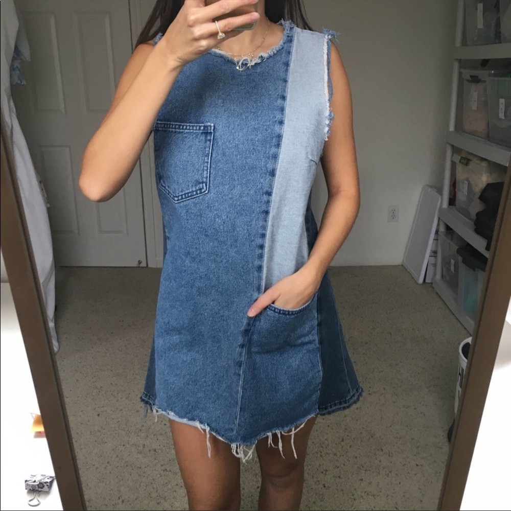 GRLFRND Hilary Patchwork Distressed Denim Dress